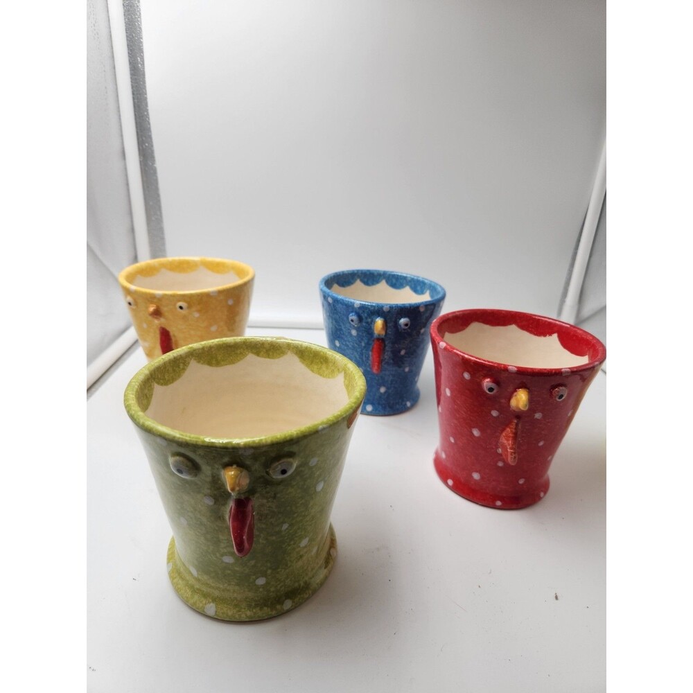 4 solimene Vietri Hand Painted Rooster Face Mug Cup Chicken Made In Italy
